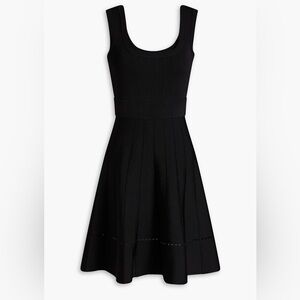 Herve Leger Stretch Knit Flare Mini Dress Black Medium